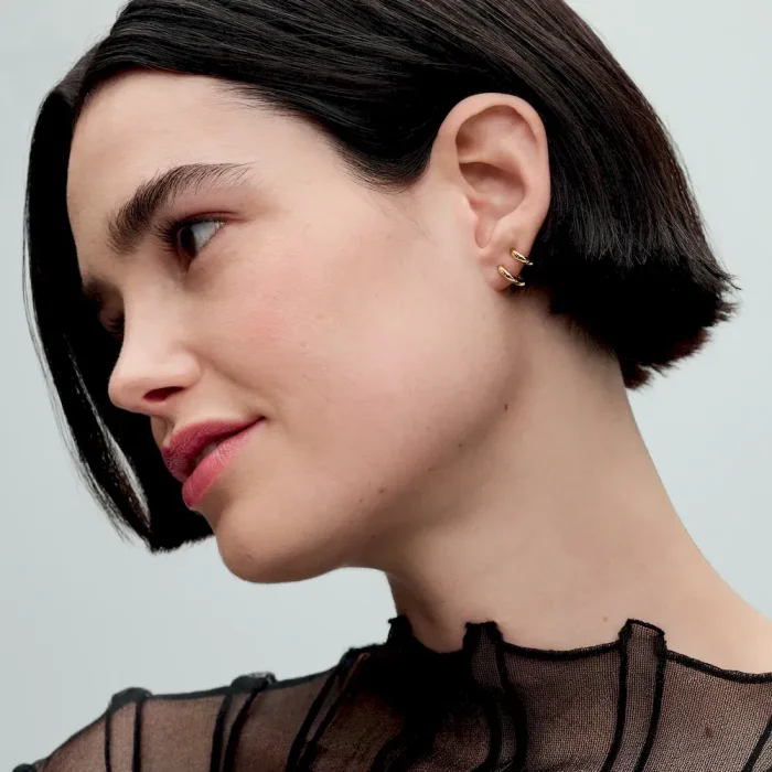 Double Huggie Hoop Earrings - Image 3