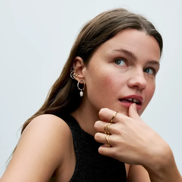 Organically Shaped Circle & Baroque Treated Freshwater Cultured Pearl Earrings - Image 3