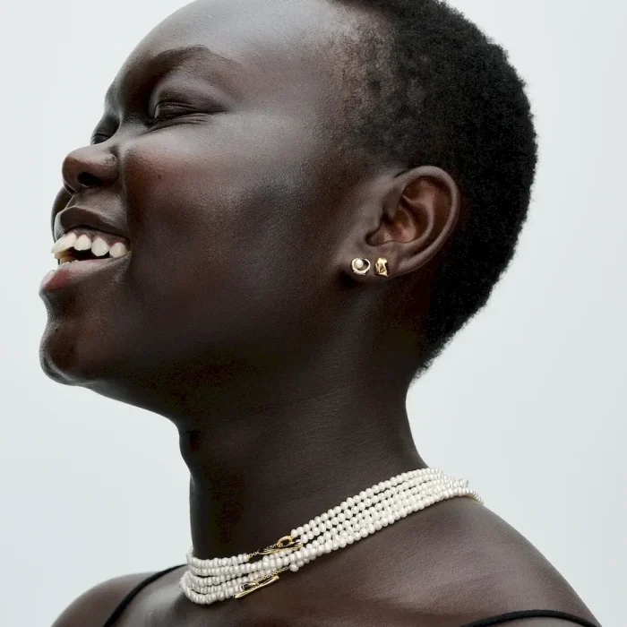 Organically Shaped Oval & Treated Freshwater Cultured Pearl Stud Earrings - Image 4