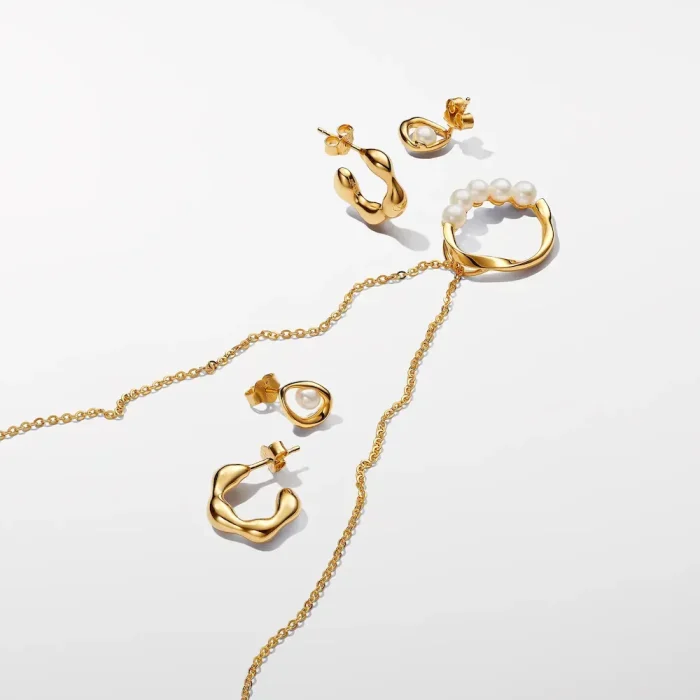 Organically Shaped Oval & Treated Freshwater Cultured Pearl Stud Earrings - Image 5