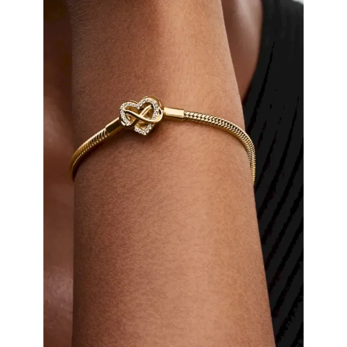 Sparkling Infinity Heart Clasp Snake Chain Bracelet - Image 2