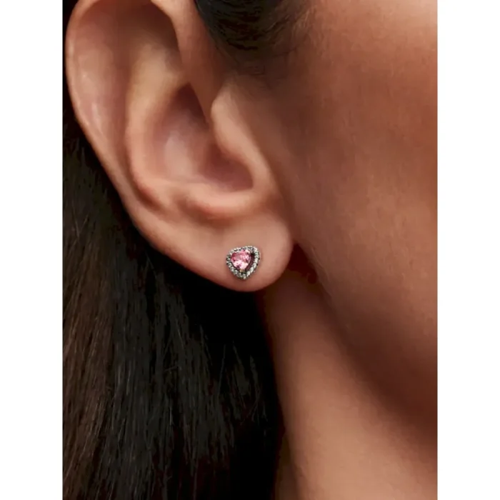 Elevated Pink Heart Stud Earrings - Image 2