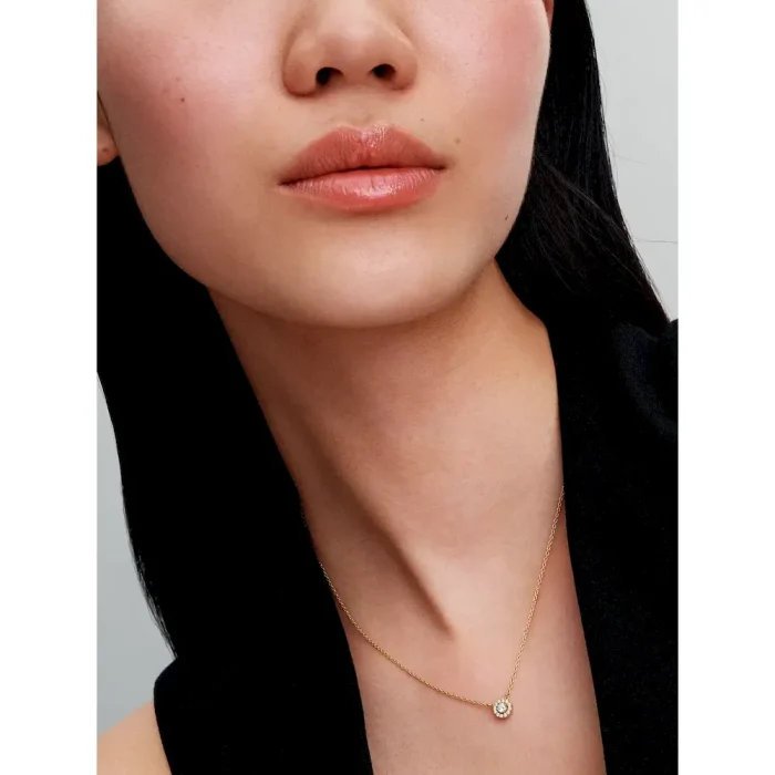 Round Pavé Halo Pendant Necklace - Image 3