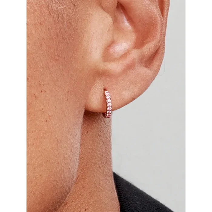 Sparkling Pink Huggie Hoop Earrings - Image 2