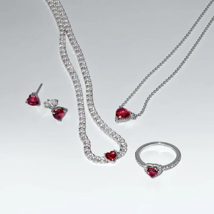Red Sparkling Heart Tennis Jewelry Set - Image 8