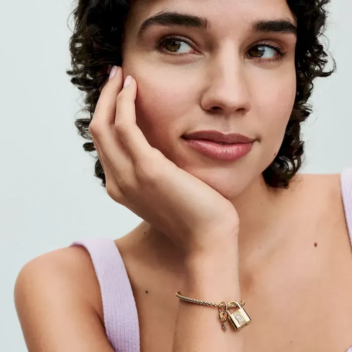 Two Tone Lock and Key Bracelet and Charm Set - Image 9