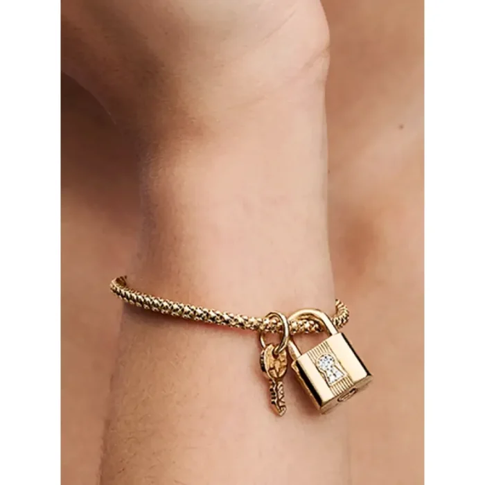 Two Tone Lock and Key Bracelet and Charm Set - Image 8