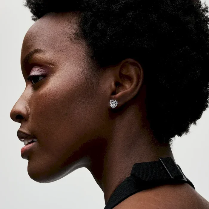 Sparkling Heart Halo Stud Earrings - Image 3