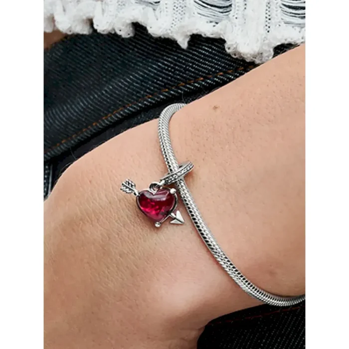 Red Heart & Arrow Murano Glass Dangle Charm - Image 2