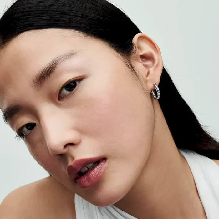 Pavé Round Necklace and Hoop Earrings Set - Image 10