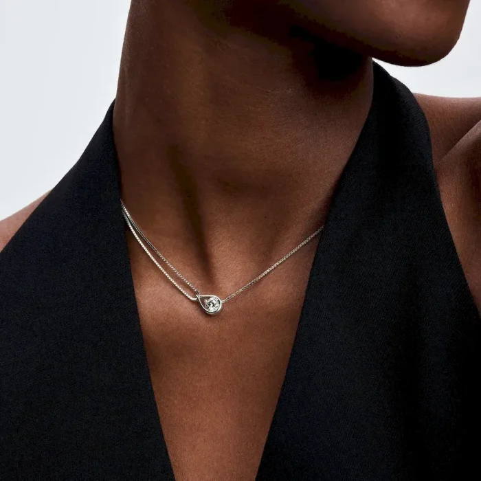 Pandora Infinite 14k White Gold Lab-grown Diamond Double Chain Collier Necklace - Image 3